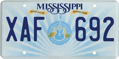 MS license plate XAF692
