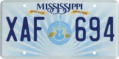MS license plate XAF694