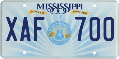 MS license plate XAF700