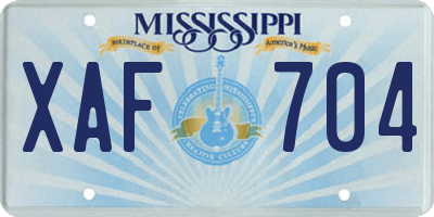 MS license plate XAF704