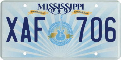 MS license plate XAF706