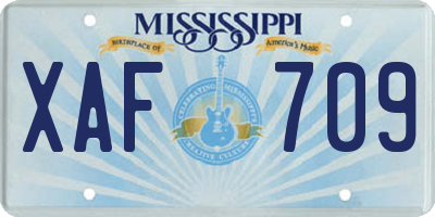 MS license plate XAF709