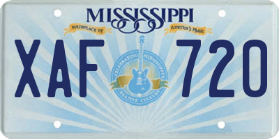 MS license plate XAF720