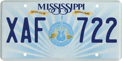 MS license plate XAF722