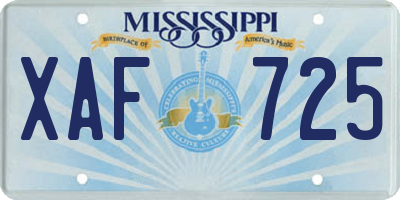 MS license plate XAF725