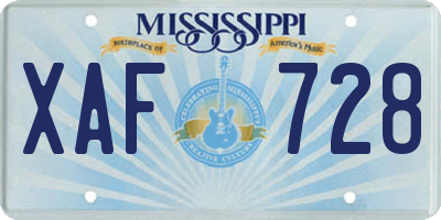 MS license plate XAF728