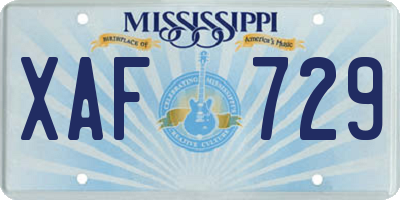 MS license plate XAF729