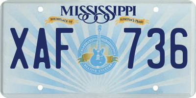 MS license plate XAF736