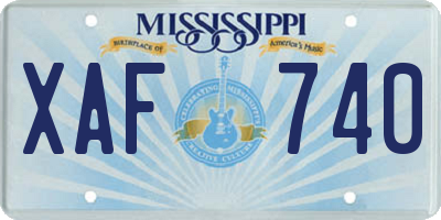 MS license plate XAF740