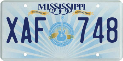 MS license plate XAF748
