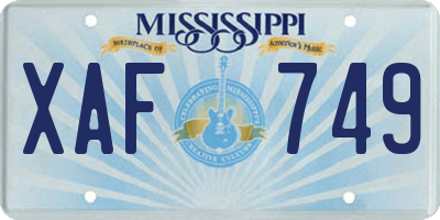 MS license plate XAF749