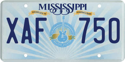 MS license plate XAF750