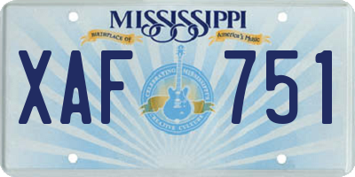 MS license plate XAF751