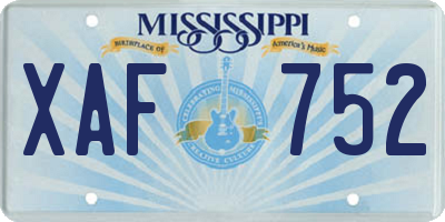 MS license plate XAF752