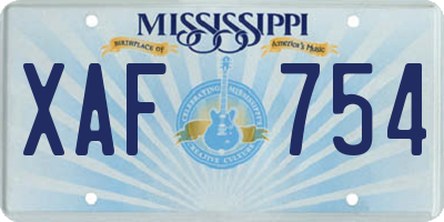 MS license plate XAF754