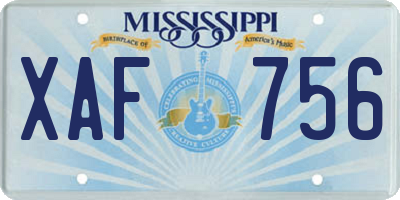 MS license plate XAF756