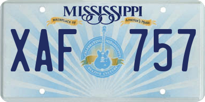 MS license plate XAF757