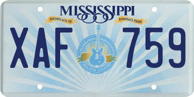 MS license plate XAF759