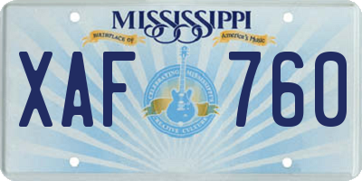 MS license plate XAF760