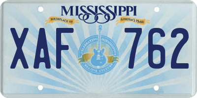 MS license plate XAF762