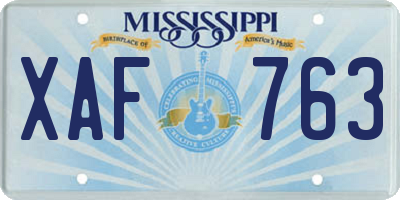 MS license plate XAF763