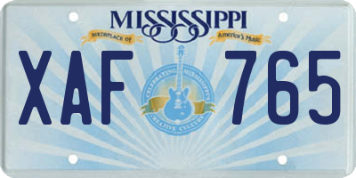 MS license plate XAF765