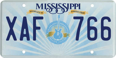 MS license plate XAF766