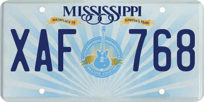 MS license plate XAF768
