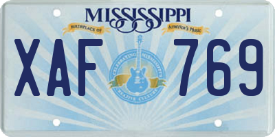 MS license plate XAF769