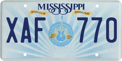 MS license plate XAF770