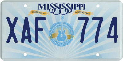 MS license plate XAF774