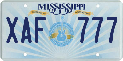 MS license plate XAF777