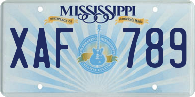 MS license plate XAF789