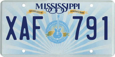 MS license plate XAF791