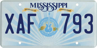 MS license plate XAF793