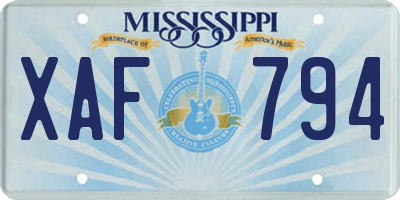 MS license plate XAF794