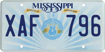 MS license plate XAF796