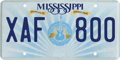 MS license plate XAF800