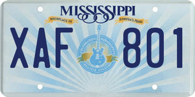 MS license plate XAF801