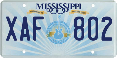 MS license plate XAF802