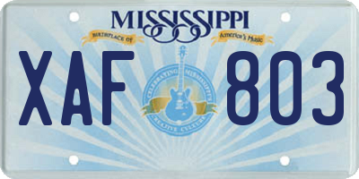 MS license plate XAF803