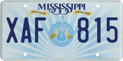 MS license plate XAF815