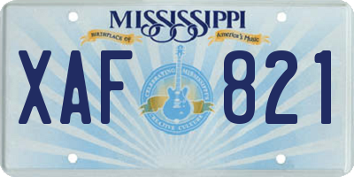 MS license plate XAF821