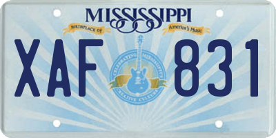 MS license plate XAF831