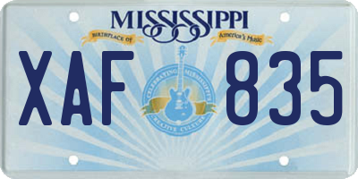 MS license plate XAF835