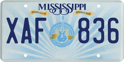 MS license plate XAF836