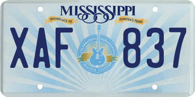 MS license plate XAF837