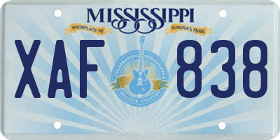 MS license plate XAF838