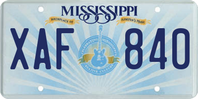MS license plate XAF840