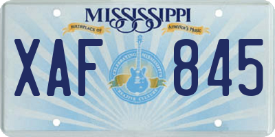 MS license plate XAF845